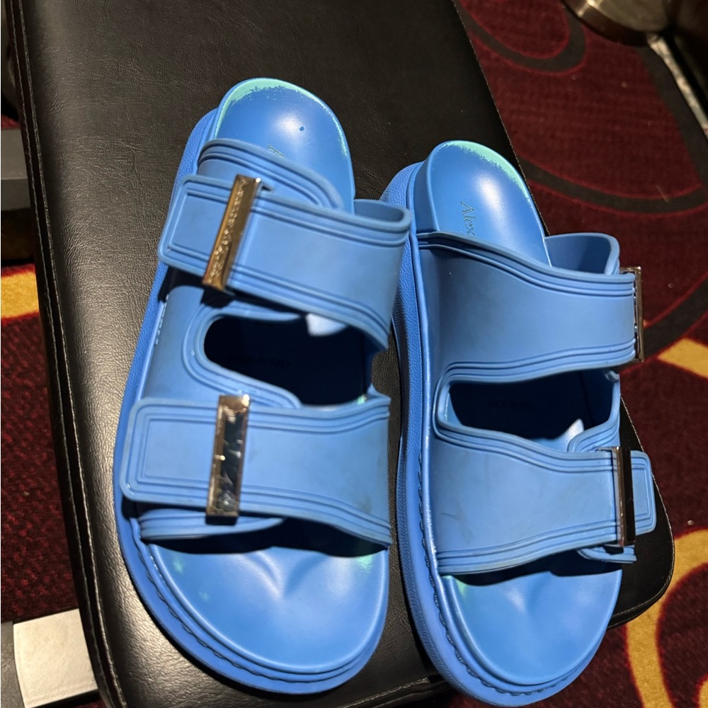 Alexander McQueen Sky Blue Buckle Slides - Picture 6 of 10